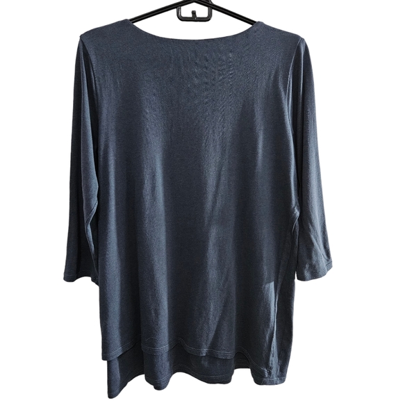 J. JILL Blue Shirt 3/4 Sleeve Artistic Teed Pure Jill Layered Bottom Hem Top - Picture 2 of 10